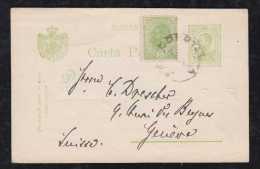 Rumänien Romania 1908 Uprated Stationery Card To GENEVE Switzerland - Lettres & Documents