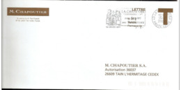 Lettre T   " CHAPOUTIER " Avec Flamme De  La Chaise Dieu(  43  )  Daté Du  15 - 02 - 2008 - Cartes/Enveloppes Réponse T
