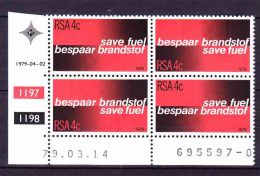 South Africa RSA - 1979 - Save Fuel - Control Block - Unused Stamps