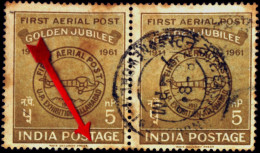 FIRST AERIAL POST-GOLDEN JUBILEE-5p-PAIR-ERROR-ELONGATED LEG OF "A"-FINE USED-RARE IN PAIRS-B8-82 - Variétés Et Curiosités