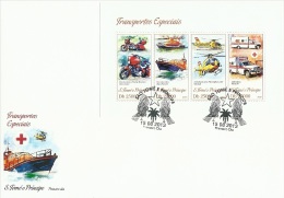 S. Tomè 2013, Special Transport, Motorcycles, Elicopter, Rescue Boat, 4val In BF+BF In FDC - Secourisme