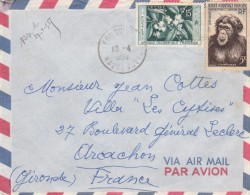AOF Yvert  51 Chimpanzé + 62 Café Sur Lettre Avion  KOUDOUGOU Haute Volta  10/4/1958 - Briefe U. Dokumente