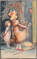 ¤¤   -   CHROMOS Gauffré   -  2 Jeune Fille , Bouquet De Fleurs  -   ¤¤ - Andere & Zonder Classificatie