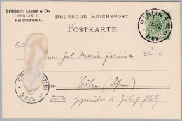 DR 1890-12-10 Berlin Postkarte Mit 5Rp Perfin B.L.C. Brückner Lampe & Co Drogen - Other & Unclassified