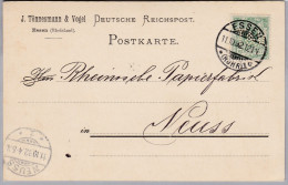 DR 1892-10-11 ESSEN Postkarte Mit 5Pf Perfin "T&V" J.Tönnesmann & Vogel Papierwaren - Other & Unclassified