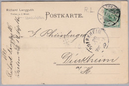 DR 1899-09-19 TRABEN Postkarte Mit Perfin "R.L." Richard Langguth Weinbau - Autres & Non Classés