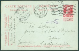 EP Carte 10 Centimes Grosse Barbe Obl. Mécanique De BRUXELLES 1 Du 27-V-1911 Vers TOBHANE - Constantinople (Turquie) - 1 - Briefkaarten 1871-1909