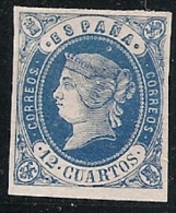 1862-ED. 59 ISABEL II 12 CUARTOS AZUL S. ROSA - NUEVO SIN GOMA- LUJO - Unused Stamps