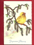 EZF1-05  Joyeuses Pâques. Poussin Sur Une Branche De Saule, Eglise. Cachet 1932 - Ostern