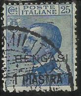 BENGASI 1911 SOPRASTAMPATO D'ITALIA ITALY OVERPRINTED 1 PI SU 25 C USATO USED OBLITERE' - Andere & Zonder Classificatie