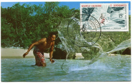 NOUVELLE-CALEDONIE CARTE- MAXIMUM DU PA 67  15F PECHEUR A L'EPERVIER OBLITERATION 1er JOUR NOUMEA 26 JANV. 62 - Maximum Cards