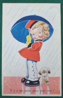 Cpa Litho EPAISSE Illustrateur JANSER SEPHERIADES COLLECTION ENFANTINE Enfant  FILLETTE SOUS PARAPLUIE  ET CHIEN - Janser