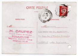 CP Pétain--Type Lemagny 1f20 Brun-rouge Sur Blanc--cachet Rond Toulouse Arnaud Bernard Du 17-4-1942 - Standard Postcards & Stamped On Demand (before 1995)
