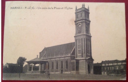 62 Pas De Calais HARNES Un Coin De La Place Et L'Eglise Kiosque (RARE) - Harnes