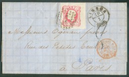 25 Réis Rose, Marges Maxima Et Bord De Feuille Droit, Obl. à Points Sur Lettre De LISBOA (LISBONNE) Le 9/1 1865 Vers Par - ...-1853 Vorphilatelie