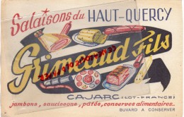 46 - CAJARC - BUVARD SALAISONS DU HAUT QUERCY - GRIMEAUD FILS- JAMBON SAUCISSON PATES - Levensmiddelen