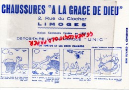 87 - LIMOGES - BUVARD - CHAUSSURES " A LA GRACE DE DIEU " 2 RUE DU CLOCHER - MARQUE UNIC - LA TORTUE ET CANARDS - Food