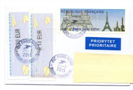 France ATM Vignette LISA Paris Tour Eiffel PIC Paris Nord Gonesse Sur Lettre Vers Belgique - 1999-2009 Illustrated Franking Labels