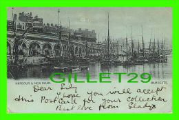 RAMSGATE, KENT, UK - HARBOUR & NEW ROAD - TRAVEL - ANIMATED WITH SHIPS - BLUE CARD - UNDIVIDED BACK - - Ramsgate