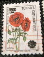Turkey 1990 Flower Poppy Overprint 1500l - Used - Gebruikt