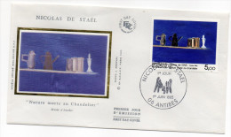 1985--enveloppe 1er Jour - FDC "Soie" --NICOLAS DE STAEL--Nature Morte Au Chandelier --cachet  ANTIBES--06 - 1980-1989