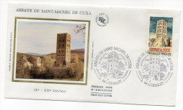 1985--enveloppe 1er Jour - FDC "Soie" --Abbaye De St MICHEL DE CUXA --cachet  CODALET--66 - 1980-1989