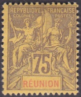 Réunion - N°  43 * Type Groupe 75 Cts Violet-noir Sur Jaune - Unused Stamps