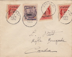 Lettre APXANAI Pour Candia, Trois Timbres Coupés 1909 - Autres & Non Classés