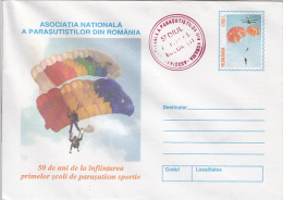 PARACHUTTING, FIRST ROMANIAN SCHOOL, COVER STATIONERY, ENTIER POSTAL, 2000, ROMANIA - Parachutting