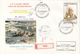 RUSSIAN-ROMANIAN ARCTIC EXPEDITION, THEODOR NEGOITA, SIGNED REGISTERED SPECIAL COVER, 1995, ROMANIA - Spedizioni Artiche