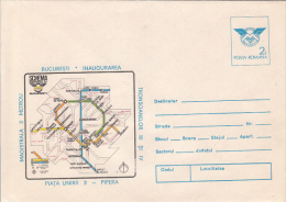 BUCHAREST SUBWAY NETWORK MAP, TRAIN, COVER STATIONERY, ENTIER POSTAL, 1987, ROMANIA - Tranvie