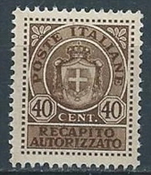 1945 LUOGOTENENZA RECAPITO AUTORIZZATO 40 CENT MNH ** - VA38-8 - Authorized Private Service