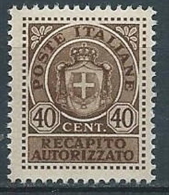 1945 LUOGOTENENZA RECAPITO AUTORIZZATO 40 CENT MNH ** - VA38-9 - Authorized Private Service