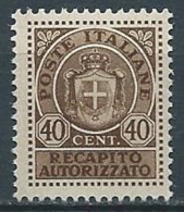 1945 LUOGOTENENZA RECAPITO AUTORIZZATO 40 CENT MNH ** - VA41-2 - Autorisierter Privatdienst