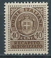 1945 LUOGOTENENZA RECAPITO AUTORIZZATO 40 CENT MNH ** - VA41-3 - Servicio Privado Autorizado