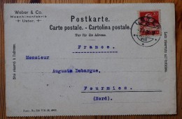 Suisse - USTER - Weber & Co. Maschinenfabrik - Courrier Professionnel Adressé à A. Debargue à Fourmies - (n°4327) - Uster