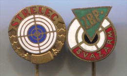 ARCHERY / SHOOTING - Czechoslovakia, Enamel, Vintage Pin, Badge, 2 Pieces - Tiro Al Arco