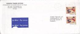 Canada AIR MAIL PAR AVION Label DANISH TRADE OFFICE CALGARY Alberta 1984 Cover Lettre ODENSE Denmark Cristmas Pair - Luchtpost