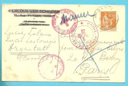 Kaart Verzonden Van ARGENTAT (France) Op 6/7/1940 Met Stempel CROIX ROUGE DE BELGIQUE + COMITE DE NAMUR - Guerra '40-'45 (Storia Postale)