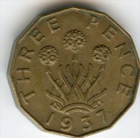 Grande-Bretagne Great Britain 3 Pence 1937 KM 849 - F. 3 Pence