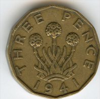 Grande-Bretagne Great Britain 3 Pence 1941 KM 849 - F. 3 Pence