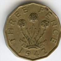 Grande-Bretagne Great Britain 3 Pence 1942 KM 849 - F. 3 Pence