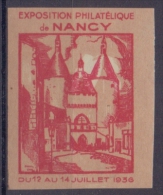 FRANCE :1936: Vignette/Cinderella (Non Dentellée) – MNH :  ## Exposition Philatélique De NANCY ## : PHILATELY, - Briefmarkenmessen