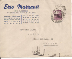 MAZZANTI EZIO, FOLIGNO, BUSTA COMMERCIALE VIAGGIATA  1949, TIMBRO POSTE FOLIGNO, MILANO TARGHETTA MOTTA - Other & Unclassified