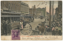 Fifth Street Looking South San Diego  Edit Rieder Used 1907  To Rue Amiral D' Abboville Cherbourg France Pub Kodak Tram - San Diego