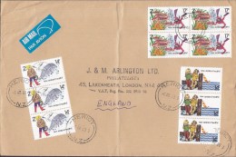 New Zealand AIR MAIL Par Avion Labels HERIOT 1980 Cover Brief ENGLAND 10x Health Stamps Incl. 4-Block !! - Corréo Aéreo