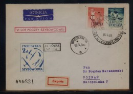 POLAND 1959 6TH GLIDING FLIGHT JASKOLKA GLIDER WROCLAW TO LESZNO CINDERELLA STAMP RED CACHET BLACK GLIDER COVER - Gleitflieger