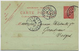 Entier SEMEUSE 10 C, Cachet Provisoir GRANDE VITESSE Rouge De 1907 - Tijdelijke Stempels