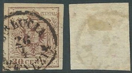1850 LOMBARDO VENETO USATO STEMMA 30 CENT II TIPO - A122-2 - Lombardo-Vénétie