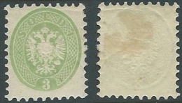 1864-65 LOMBARDO VENETO MANTOVA AQUILA 3 S D. 9 1/2 MH * - A121 - Lombardije-Venetië